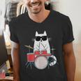 Cat Wearing Sunglasses Playing Drums Drum Kit Musician Men's V-Neck T-Shirt
