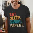 Eat Sleep Swim Repeat Pool Swimmer Water Polo Swimming Men's V-Neck T-Shirt