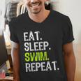 Eat Sleep Swim Repeat Swimming Swimmer Cool Men's V-Neck T-Shirt