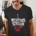 His Fight Is My Fight Muay Thai Kickboxer Fan Boxing Men's V-Neck T-Shirt