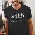 Grill Eat Repeat BBQ Dad Evolution Cookout Men's V-Neck T-Shirt