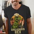 Grilling Dinosaur Grillasaurus T-Rex BBQ Dad Joke Men's V-Neck T-Shirt
