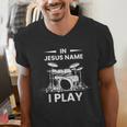 In Jesus Name I Play Drummer Drum Kit Men's V-Neck T-Shirt In Jesus Name I Play Drummer Drum Kit Men's V-Neck T-Shirt
