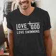 Love God Love Swimming Swim With Jesus For Christian Athlete Men's V-Neck T-Shirt Love God Love Swimming Swim With Jesus For Christian Athlete Men's V-Neck T-Shirt