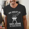 My Meat Is 100 Going In Your Mouth BBQ Dad Grilling Men's V-Neck T-Shirt My Meat Is 100 Going In Your Mouth BBQ Dad Grilling Men's V-Neck T-Shirt