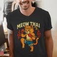 Meow Thai Muay Thai Cat Fighter Pun Dad Joke Men's V-Neck T-Shirt