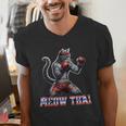 Muay Thai Cat Meow Thai Boxing Men's V-Neck T-Shirt