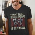 Muay Thai Fighter For Men Dad Boys Thai Kickboxing Fighting Men's V-Neck T-Shirt