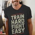 Muay Thai Fighter Train Hard Fight Easy Training Motivation Men's V-Neck T-Shirt