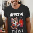 Muay Thai Meow Thai & Thai Boxing Muay Thai Cat Men's V-Neck T-Shirt