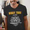 Muay Thai Sak Yant MMA Tattoo Tiger Lion Knife Martial Art Men's V-Neck T-Shirt