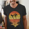 Muay Thai Shirt Retro Sunset 70s Vintage Muay Thai Men's V-Neck T-Shirt