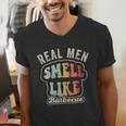 Real Men Smell Like Barbecue Grilling BBQ Dad Graphic Men's V-Neck T-Shirt
