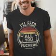 Retro BBQ Dad Joke I'Ll Feed All You Fuckers Barbecue Men's V-Neck T-Shirt