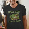 Swimmer Crocodile Swimming Humor How Fast You Can Swim Men's V-Neck T-Shirt Swimmer Crocodile Swimming Humor How Fast You Can Swim Men's V-Neck T-Shirt
