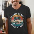 Swimmer By Day Gamer By Night Swimming Vintage Gaming Swim Men's V-Neck T-Shirt
