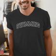 Swimming Athletic Lettering Swimmer Coach Men's V-Neck T-Shirt Swimming Athletic Lettering Swimmer Coach Men's V-Neck T-Shirt