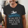 Swimming Coach Yells Breathing Swimmer Swim Team Men's V-Neck T-Shirt