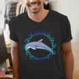 Swimming Dolphin Maori Sun Tribal Waves 2-Sided Men's V-Neck T-Shirt
