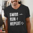 Swimrun Endurance Sports Swimming Running Swim Run Men's V-Neck T-Shirt