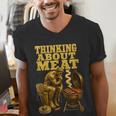Thinking About Meat BBQ Dad Humor Men's V-Neck T-Shirt