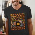 Women's Drum Kit With Leaves Fall Drummer Autumn Musician Men's V-Neck T-Shirt