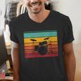 Women's Retro Drum Kit Silhouette With Color Stripes Men's V-Neck T-Shirt Women's Retro Drum Kit Silhouette With Color Stripes Men's V-Neck T-Shirt