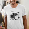 Drum Kit Drummer Band Musical Instrument Rock Music Raglan Baseball Tee Men's V-Neck T-Shirt