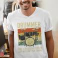 Drummer Better Timing Retro Vintage Sunset Drum Kit Graphic Men's V-Neck T-Shirt Drummer Better Timing Retro Vintage Sunset Drum Kit Graphic Men's V-Neck T-Shirt