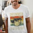 Drummer Better Timing Retro Vintage Sunset Drum Kit Graphic Raglan Baseball Tee Men's V-Neck T-Shirt