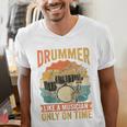 Drummer Like a Musician Only On Time Vintage Sunset Drum Kit Raglan Baseball Tee Men's V-Neck T-Shirt