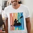 Kayaking Kayak Retro Art Canoe Raglan Baseball Tee Men's V-Neck T-Shirt