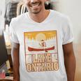 Lake Ontario Canoe Fishing Light House Sunset Retro Raglan Baseball Tee Men's V-Neck T-Shirt Lake Ontario Canoe Fishing Light House Sunset Retro Raglan Baseball Tee Men's V-Neck T-Shirt