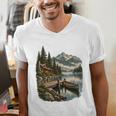 Lakeside Canoe Cabin Escape Scene Men's V-Neck T-Shirt Lakeside Canoe Cabin Escape Scene Men's V-Neck T-Shirt