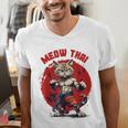 Meow Thai Funny Muay Thai And Cats Lover Men's V-Neck T-Shirt
