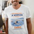 Swimming Never Underestimate A Woman Swim In Her Seventies Men's V-Neck T-Shirt Swimming Never Underestimate A Woman Swim In Her Seventies Men's V-Neck T-Shirt
