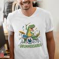 T-Rex Drumming With Drum Kit And Musical Notes Men's V-Neck T-Shirt T-Rex Drumming With Drum Kit And Musical Notes Men's V-Neck T-Shirt