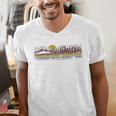 Trendy Canoe Silhouette Colourful Landscape Raglan Baseball Tee Men's V-Neck T-Shirt