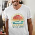 Never Underestimate An Old Man With a Canoe Retro Raglan Baseball Tee Men's V-Neck T-Shirt