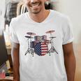 USA Patriotic Drum Kit American Flag Drum Set Men's V-Neck T-Shirt