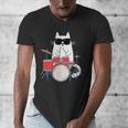 Cat Wearing Sunglasses Playing Drums Drum Kit Musician Men's V-Neck T-Shirt