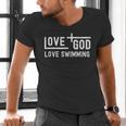 Love God Love Swimming Swim With Jesus For Christian Athlete Men's V-Neck T-Shirt Love God Love Swimming Swim With Jesus For Christian Athlete Men's V-Neck T-Shirt