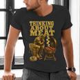 Thinking About Meat BBQ Dad Humor Men's V-Neck T-Shirt