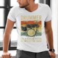 Drummer Better Timing Retro Vintage Sunset Drum Kit Graphic Raglan Baseball Tee Men's V-Neck T-Shirt