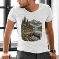 Lakeside Canoe Cabin Escape Scene Raglan Baseball Tee Men's V-Neck T-Shirt