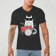 Cat Wearing Sunglasses Playing Drums Drum Kit Musician Men's V-Neck T-Shirt