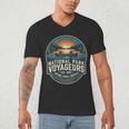 National Park Voyageurs Retro Sunset Canoe Paddling Badge Men's V-Neck T-Shirt National Park Voyageurs Retro Sunset Canoe Paddling Badge Men's V-Neck T-Shirt