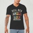 Real Men Smell Like Barbecue Grilling BBQ Dad Graphic Men's V-Neck T-Shirt