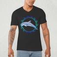 Swimming Dolphin Maori Sun Tribal Waves 2-Sided Men's V-Neck T-Shirt