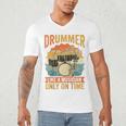 Drummer Like a Musician Only On Time Vintage Sunset Drum Kit Raglan Baseball Tee Men's V-Neck T-Shirt